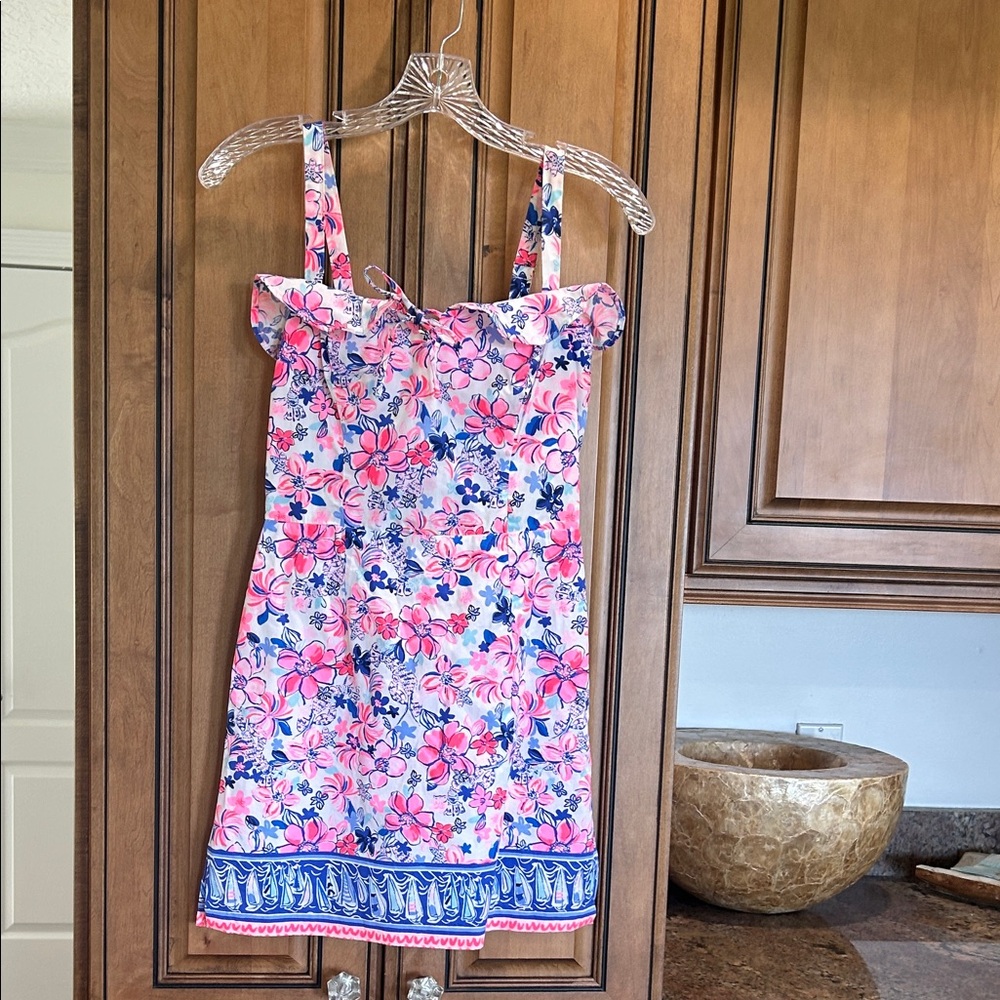 Lilly Pulitzer Pink and Blue Floral Ruffle Mini Dress